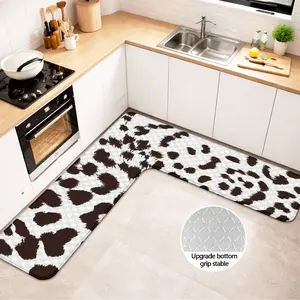 L-shaped cow print floor mat, silicone non-slip bottom, multi-purpose, suitable for kitchen, bathroom, bedroom, suitable for home decoration