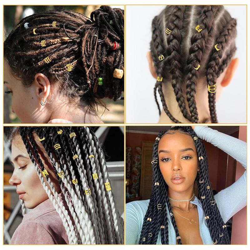 60PCS Hair Jewelry for Braids, Adjustable Dreadlock Hair Cuffs and Braid Rings, Loc Accessories & Hair Charms for Women Styling Decorations