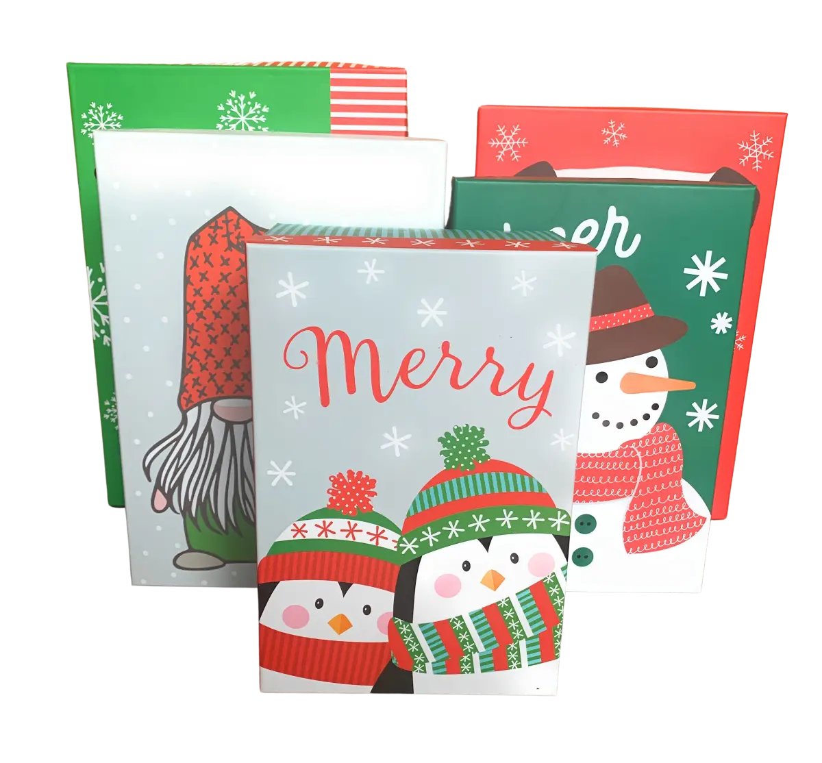 The Seasonal Shop Set of 5 Nested Stackable Christmas Gift Boxes - Vintage-Style Cardboard Boxes for Wrapping Presents or Decorating