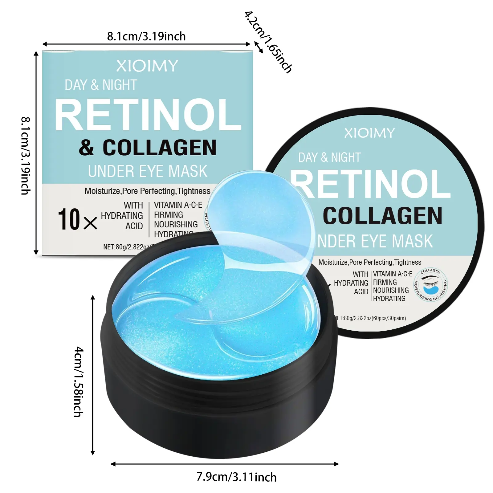 60pcs Retinol & Collagen Moisturizing Eye Mask, Day & Night Use, Vitamin a C E Infused, Hydrating, Nourishing & Firming, Anti-Dryness Saggy Dark Circles Care