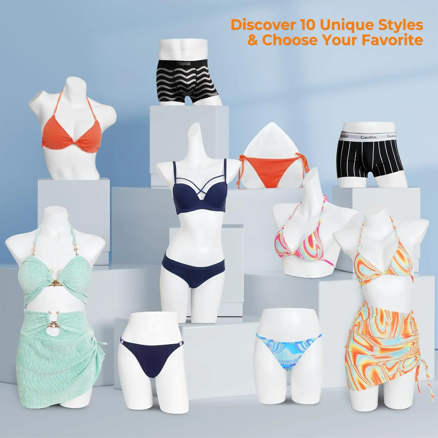 1-Piece Underwear Mannequin-C (pp, Standard Size, 10 Styles) - Waist & Hips Display with Base Bracket, Ideal for Retail Clothing Stores & Online Shops to Showcase Bottom Clothing, Waist Chains