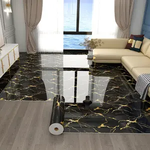 Black Liquid Marble Vinyl Floor Sticker  Waterproof Black Gold Marble Wallpaper Peel and Stick Countertop Paper for Kitchen Bathroom Removable Marbles Wall Paper for Cabinets 15.74''x78.74''