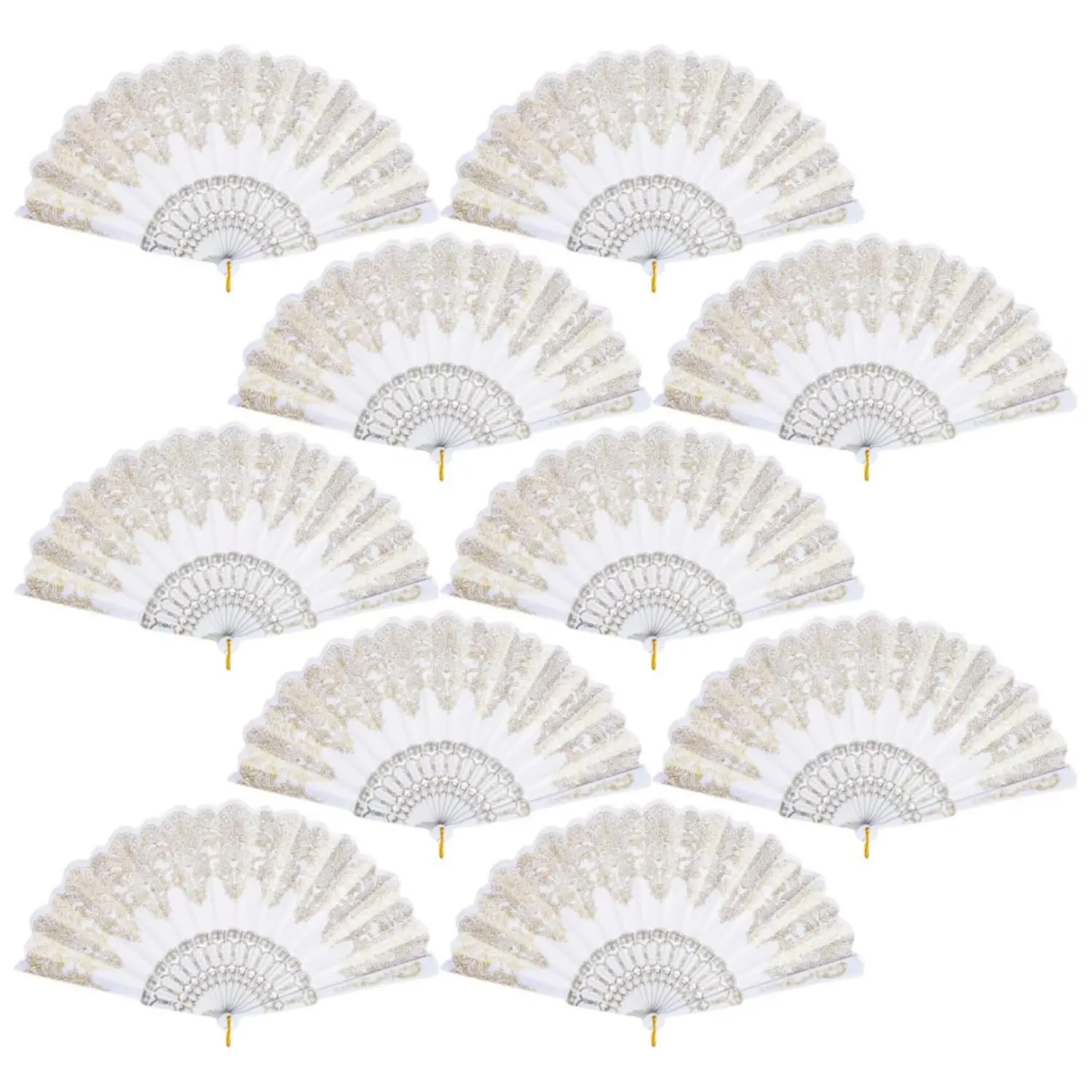 10 Pack Folding Handheld Fans, Silk Spanish Fan, Perfect for Weddings, Parties, and Dancing, White