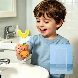 Portable Toothbrush Set, U-Shaped Brush Head + Transparent Storage Box, Perfect for Travel, Easy to Carry, Ideal for Kids