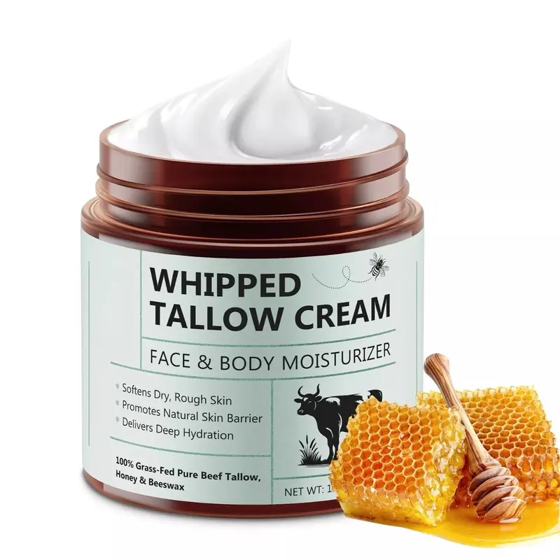 Beef Tallow and Honey Balm for Skin, All-Natural Moisturizer, Hydrating Tallow Balm with Raw Honey and Beeswax, Grass-Fed Beef Tallow & Raw Wild Honey Blend daily skincare