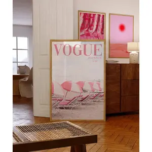 Vogue Magazine Poster, 70s Print, Pink Wall Art, Beach Poster, Summer House Poster Decor Decoration