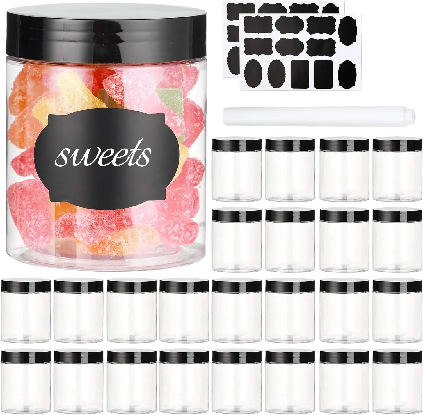 7 OZ Plastic Jars with Lids, 24 Pack Clear Plastic Slime Containers for Kitchen and Household Food Storage of Dry Goods, Creams and More, BPA Free