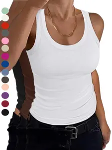 Women's Scoop Neck Ribbed Tank Top, Summer Basic Sleeveless Racerback Slim Fit, Casual Fitted Sleeveless Fashionable Daily Wear Womenswear