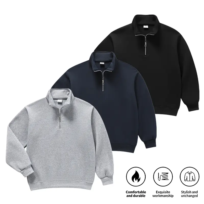 Men's Quarter Zip Stand Collar Loose Fit Fashion Streetwear Pullover - Comfortable All-Seasons Long Sleeve Tops, Gifts for Boyfriend