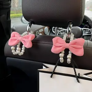 Car Seat Back Hooks Set, Pearl Bow Design, Multi-Functional Car Interior Accessories, Rear Seat Headrest Hook, Women's Auto Decor Products，Caraccessory