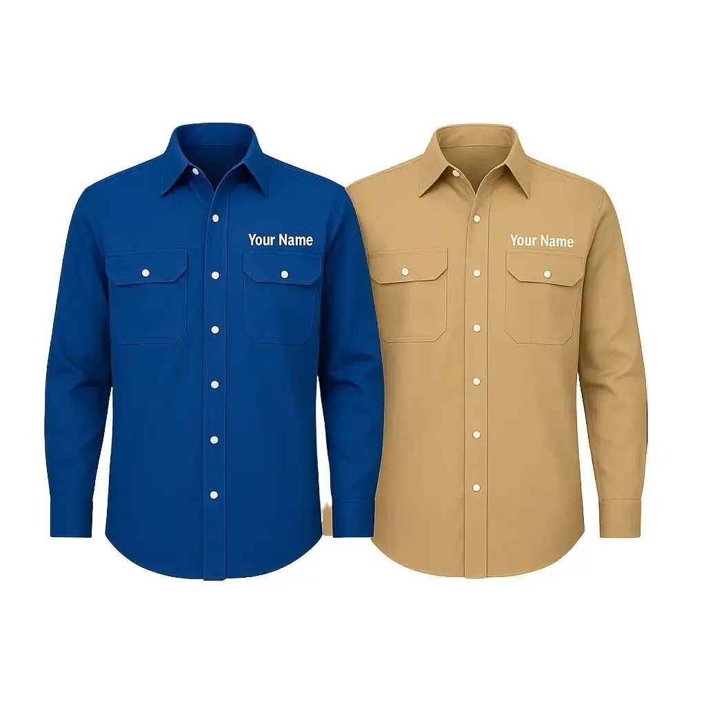 Texas FRC HRC2 100% Cotton Pearl Snap Button Up Work Shirt Navy/Khaki S-2XL Flame Resistant for Welding Refinery with Embroidery Option Beige Relaxed Fit