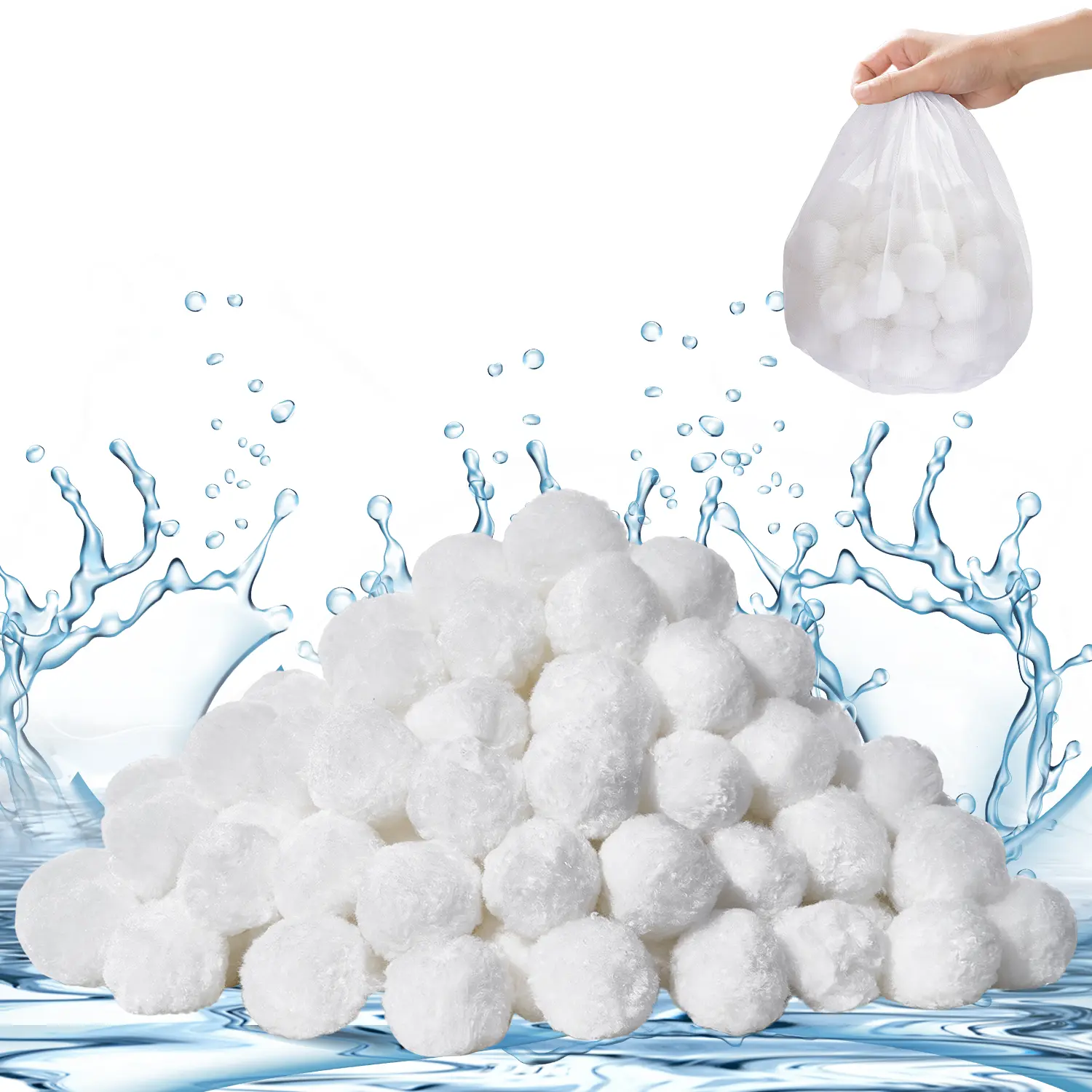 【summerfinds】VEVOR Pool Filter Balls for Sand Filter, 1.5 lbs, Filter Balls Replace Pool Filter Sand, Reusable Polyester Fiber Filter Media Balls with Wash Bag, for Swimming Pool Above Ground Pool Aquarium Tank