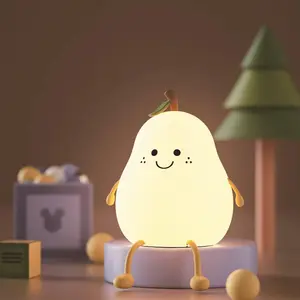 Cute Silicone Night Light for Kids, Dimmable Nursery Pear Lamps, Kawaii Room Decor Fruit Night Light Bedside Lamp for Baby and Toddler