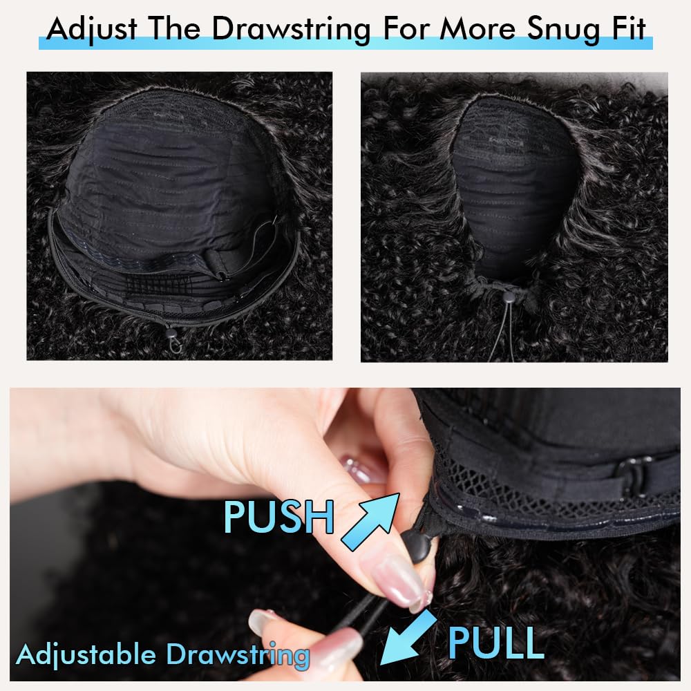 250% Half Wig Glueless Wigs Human Hair Kinky Curly Wig Upgrade 3 IN 1 Half Wig With Drawstring Seamless Clip Ins Flip Over