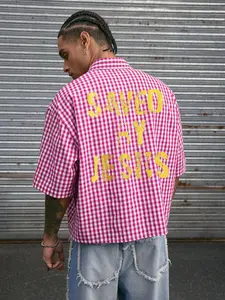 Men's Short Gingham Print Sleeve Shirt, Fashion Casual Top for Daily Wear, Trendy Design with Comfort, All Seasons Clothing