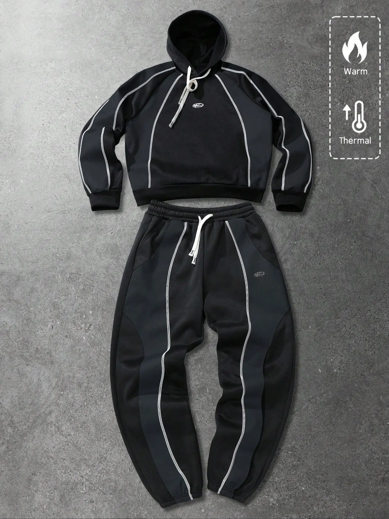 Oversized Color Block Two-Piece Sports Set, and Hoodie with Drawstring and Jogger Pants, Stylish Streetwear for Generation Z's Casual Winter, Hoodie Sweatpants Set
