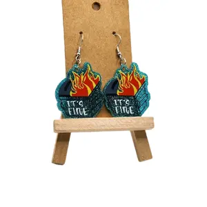 Glittery Dumpster Fire Earrings - Resin Hook Earrings with Unique Design for Special Occasions and Everyday Wear