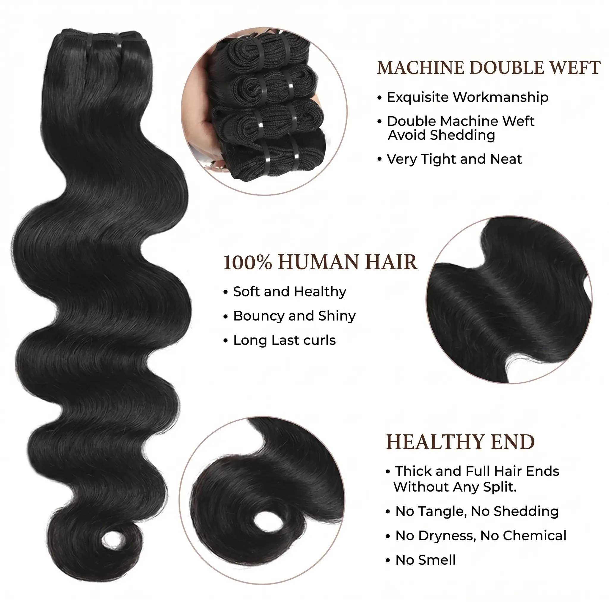 100% Brazilian Virgin Human Hair Body Wave Bundles 3 Pack 14-30 Inch BEANATASHA Body Wave Bundles 16-20 Inch 10A Brazilian Virgin  main image 4