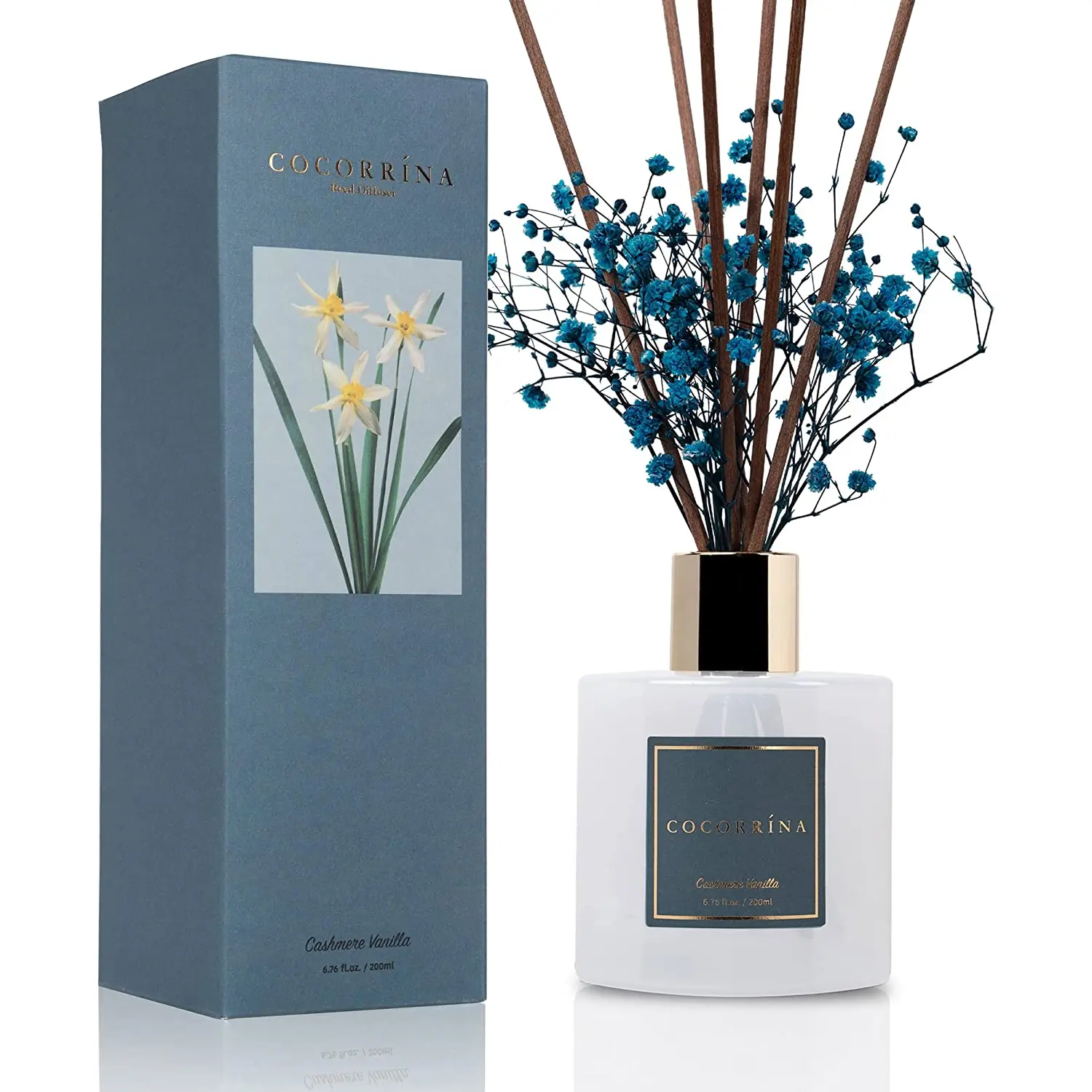 Cocorrína Premium Reed Diffuser Set with Preserved Baby'S Breath & Cotton Stick Cashmere Vanilla | 6.7Oz Scent Fragrance Oil Diffuser for Bedroom Bathroom Home Décor COCORRINA