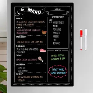 Kitchen Magnetic Menu Board, 15.7x11.8 Inch Blackboard Calendar, Dry Erase Weekly Meal Plan, Meal Planner & Grocery List, Includes 2 Markers
