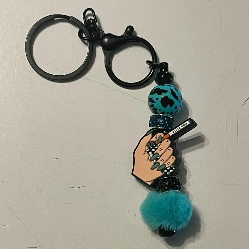 Punchy Hand Cigarette F*ck You Silicone Beaded Keychain Bag Charm