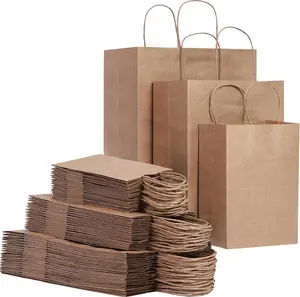 90-Pack Brown Kraft Paper Bags with Handles Bulk, Assorted Sizes Gift Bags，Grocery，Retail，Party，Birthday，Shopping，Business，Goody，CraftMerchandise Take Out Sacks