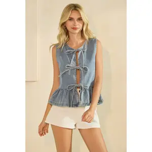 Tie Front Sleeveless Denim Top