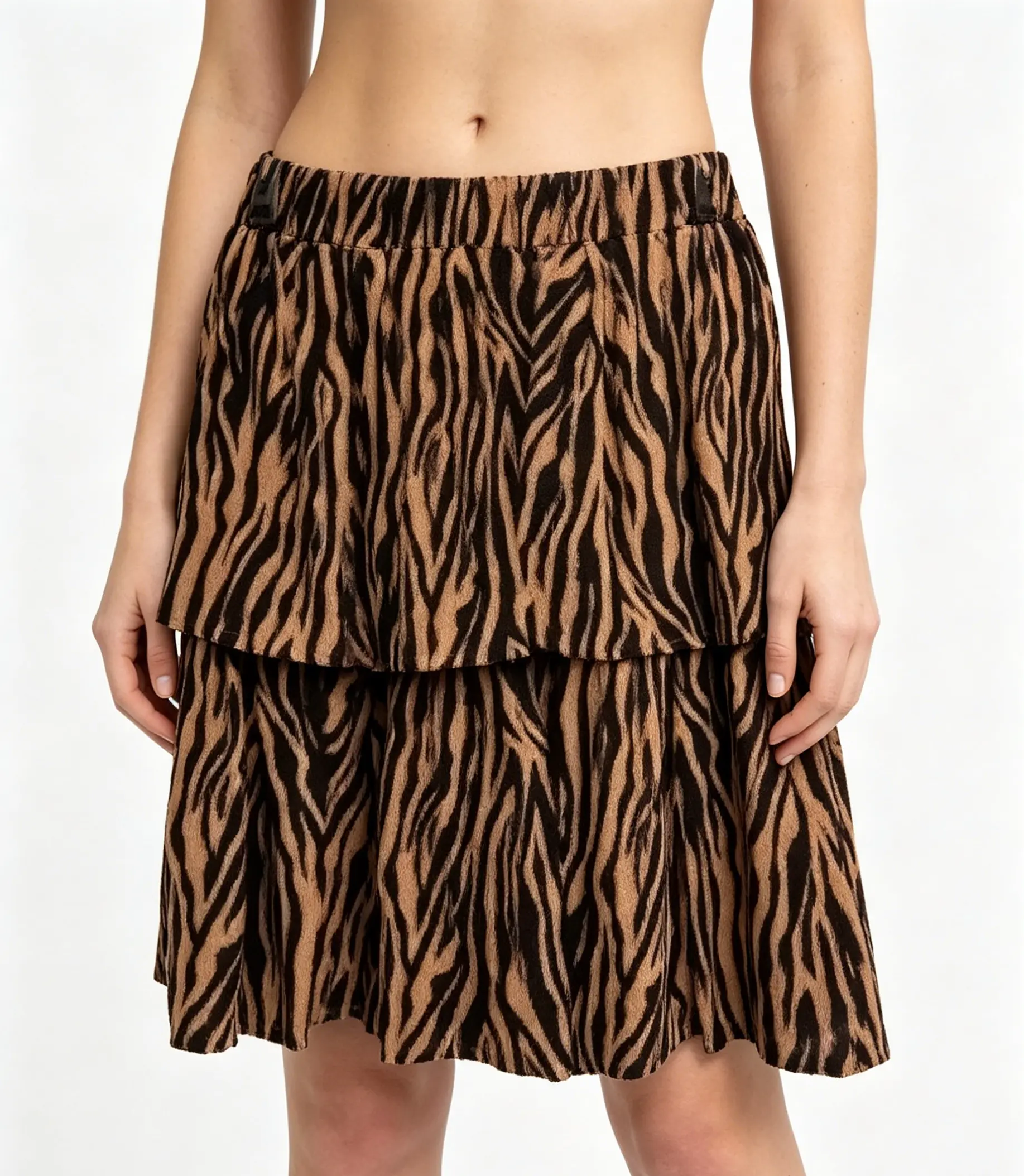 Tiger Stripe Print Layered Ruffle Mini Skirt For Women