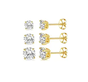 3 Pairs 5，6，7mm Gold Plated Cubic Zirconia Fine Stud Earrings S925 Princess Cut Minimal Sparkly for Daily Wear Unisex Hip Hop Zircon Earrings Synthetic Moissanite Solitaire Earrings Magnetic Unisex Clip-On Earrings Set Hammer Stone Earring