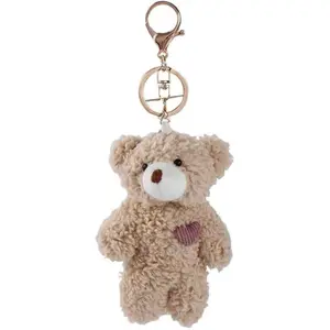 Brown Bear Pink Heart Plush Stuffed Keychain For Backpack, Plush Soft Cotton Key Chain For DIY Keychain Crafts Stuffed Animals,Car Accessories