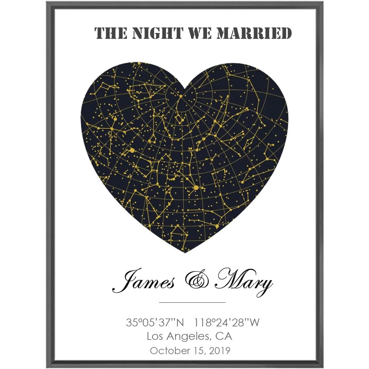 [Personalized Couple Gift] Custom Sturdy Wood Constellation Star Map Print - Heart-Themed Artistic Night Sky Poster, Memory-Focused Reusable Lovers' Hanging Home Wall Decor, Memories
