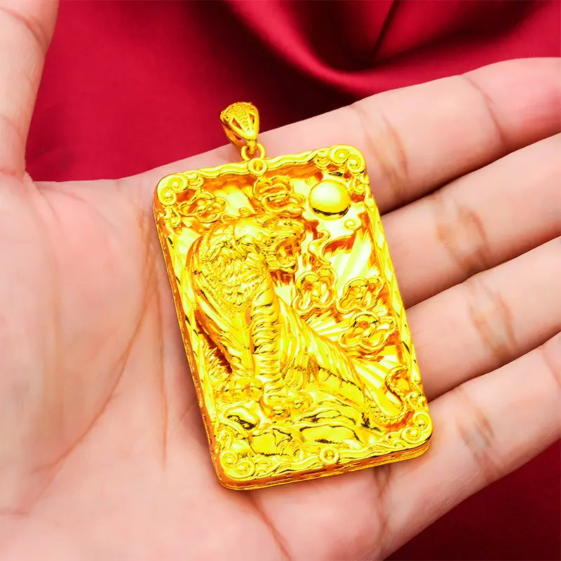 Bold Tiger Motif Brass Square Large Pendant - Animals Statement Jewelry, Ideal Christmas Gift for Astrology Enthusiasts, Fashion Costume Jewelry Charm