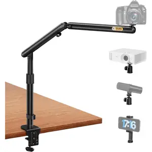 Overhead Camera Mount, Adjustable Desk Mount with Flexible  Spring Arm, 360? Ball , 1/4" 3/8" Screw & Phone Clamp for DSLR Cameras, Light, Heavy Microphones, and Smartphones