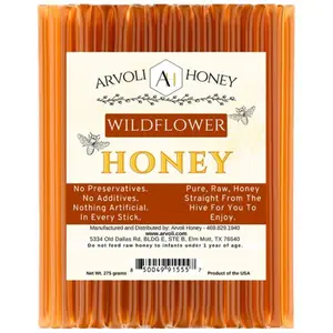 Arvoli Raw Honey Sticks - Honey Sticks For Tea - Honey Straws - One Teaspoon of Pure Raw Honey Per Stick - (50 Pack) Each Stick is Gluten Free, Fat Free, and has no Preservatives
