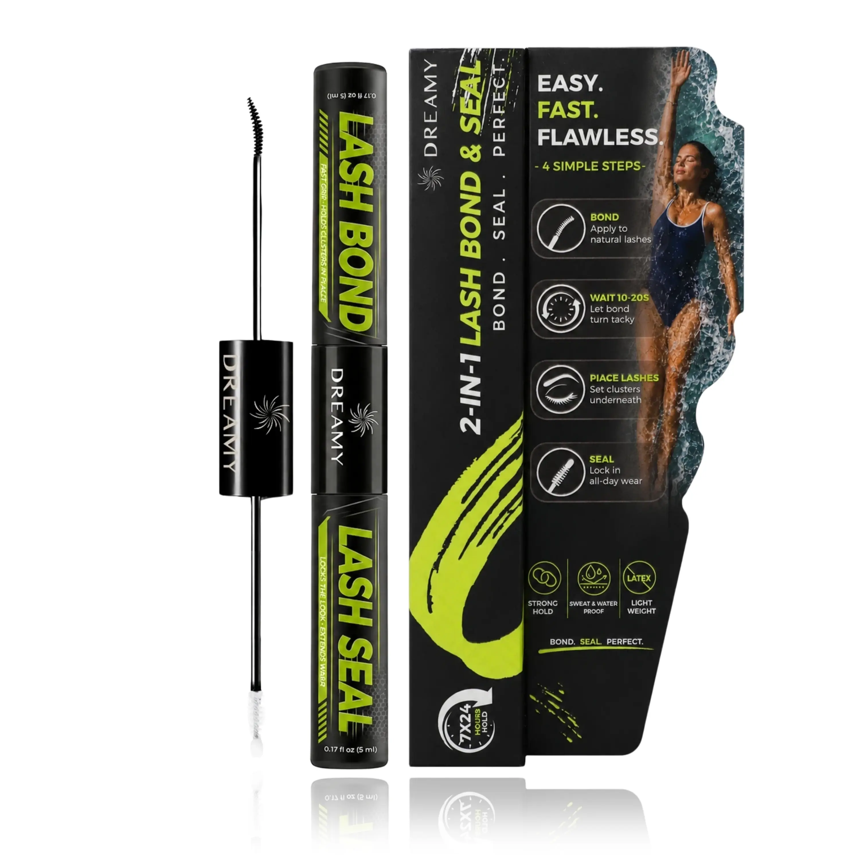 DREAMYBOND Lashes Clusters Kit with Waterproof 2-in-1 Lash Bond and Seal & Remover for DIY Eyelash Extensions, Long-Lasting Strong Hold, Latex-Free