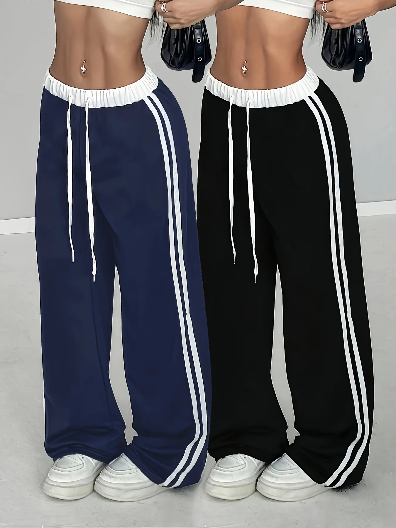 Two-Piece Women's Casual Oversized Baggy Loose Spring/summer Digital Print Belt Patchwork Sporty Street Retro Style Lazy Sports Adjustable Drawstring Pants Fit Clothes