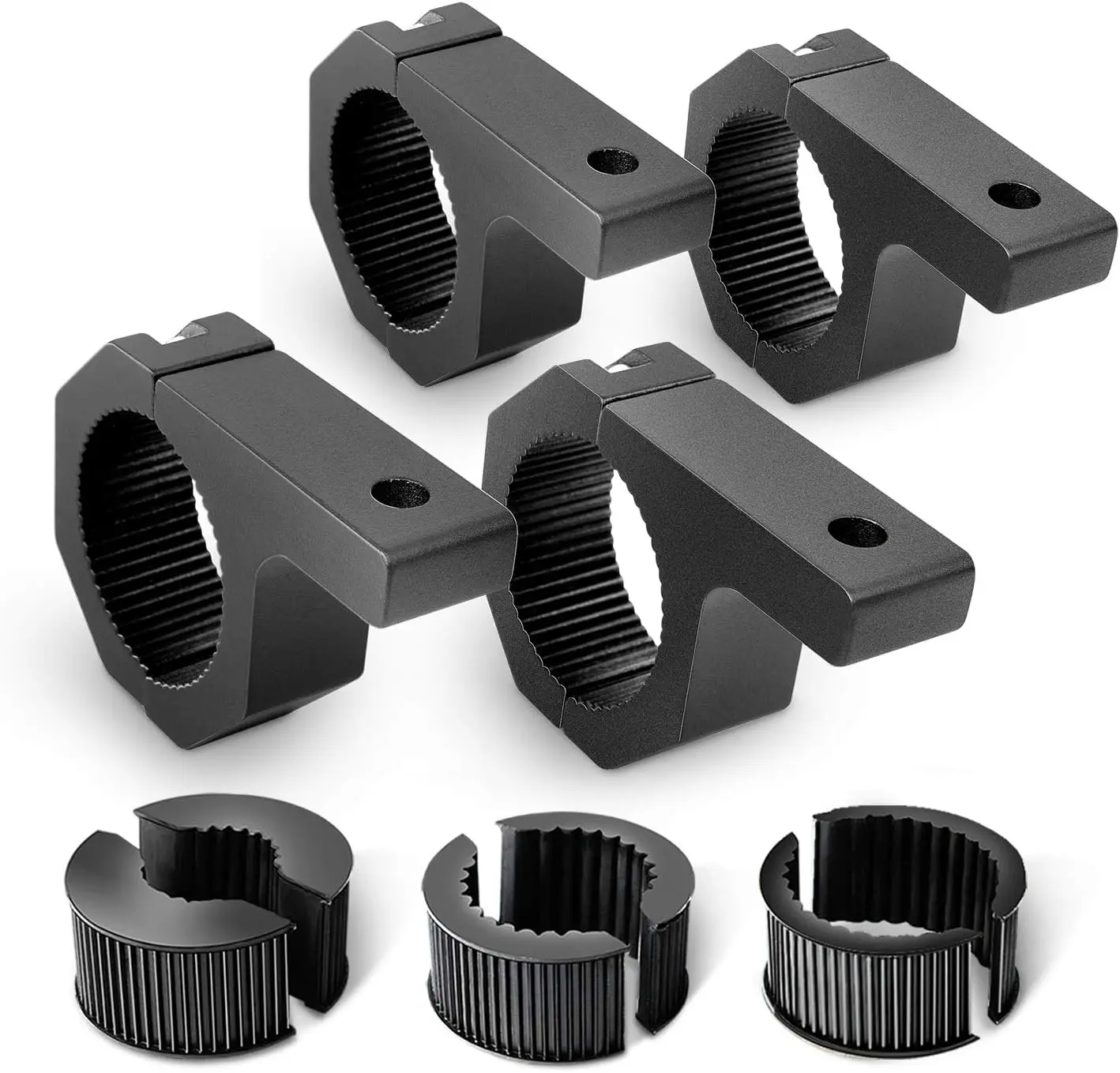 Nilight 90020D 4PCS Aluminum Alloy LED Off-Road Light Mounting Bracket Kit - Black Horizontal Bar Tube Clamp Roof Roll Cage Holder, Vibration-Proof, Pre-Drilled Holes, Multi-Size Fit, Easy Installation, 2-Year Warranty, for ATVs/Jeeps, Outdoor Use