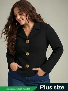 Women's Elegant Casual Commuter Solid Color Slim Fit Long Sleeve Short Woven Suit Blazer Jacket, Metal Button Design, All Seasons Wearable