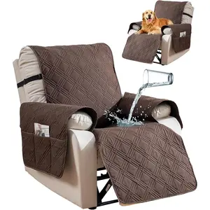 Reversible Waterproof Recliner Chair Cover with Pocket Washable Reclining Furniture Protector for Kids Pets (23.6'', Chocolate)