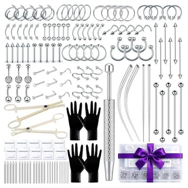 148PCS Body Jewelry Set, 98-Piece 316L Stainless Steel Jewelry Collection with Storage Case, Assorted Body Jewelry for Ear, Nose, Lip, Navel and Eyebrow