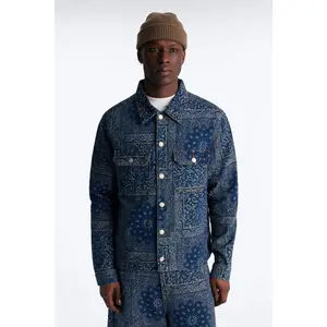 Cropped Street Paisley Denim Work Jacket - Dark Wash