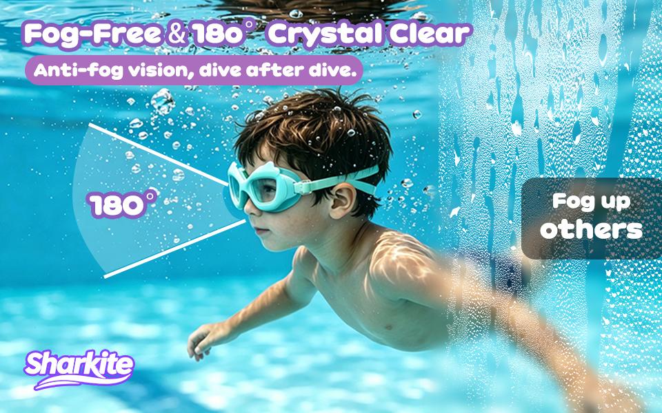 Sharkite 2 Pack Children's  Swimming Goggles 3-15 years old Anti-fog, UV-protective, and comfortable cat shaped goggles suitable for both boys and girls