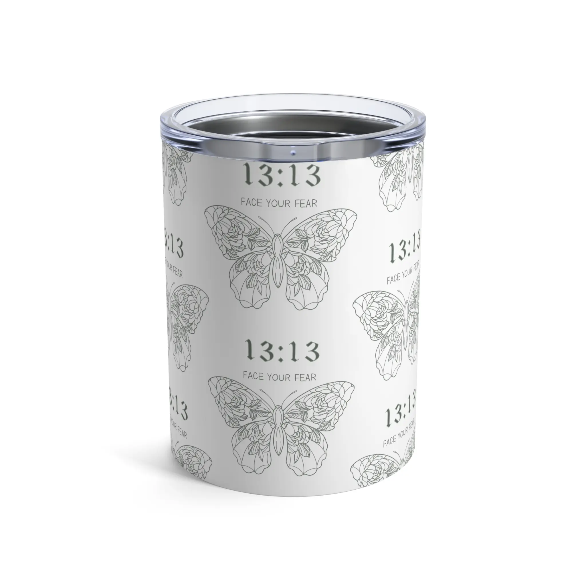 White Tumbler 10oz, Angel Number 1313 Face Your Fears, Numerology Gift, Positive Energy Cup, Manifestation Gift, Law of Attraction Gift