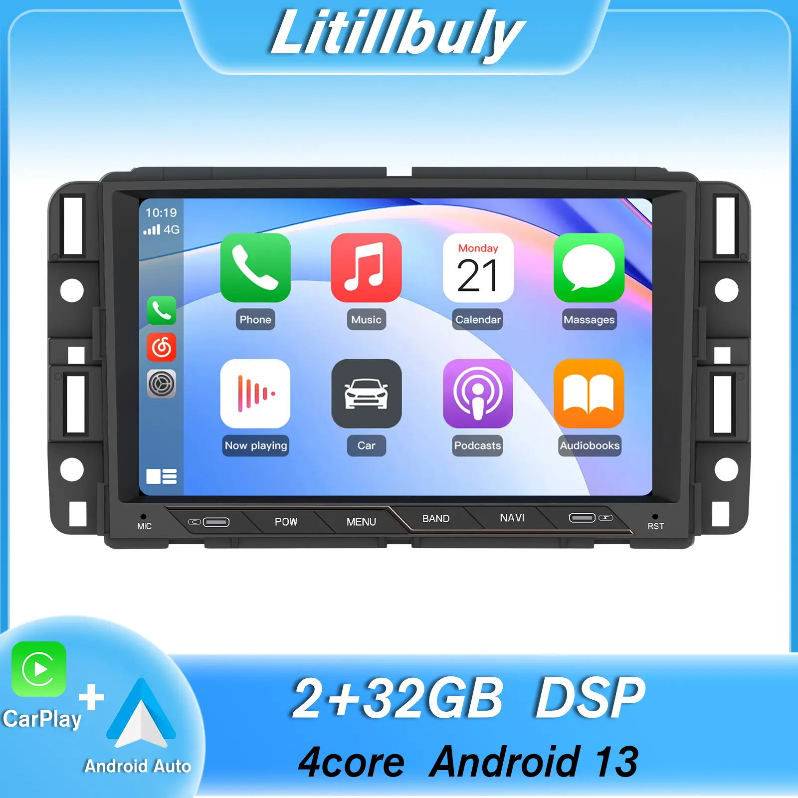 Car Stereo for Chevrolet Silverado GMC Sierra Yukon 2007-2013  touch screen has Android Auto Wireless Carplay, Bluetooth WIFI supports GPS Navigation