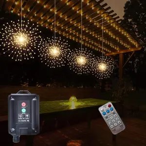 4 count 800LED Solar Starburst Sphere Lights,Firework Light Remote Control Timer 8 Modes Dimmable  Hanging Fairy Lights, Sparkly Light for Patio Garden Tent Outdoor(Warm White)