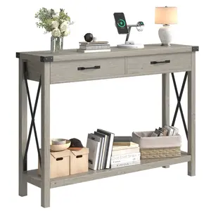 Narrow Console Table with 2 Drawers, Thin Sofa Table with Storage Shelf, Accent Wood Entryway Table for Hallway, Bedroom, Living Room, Foyer