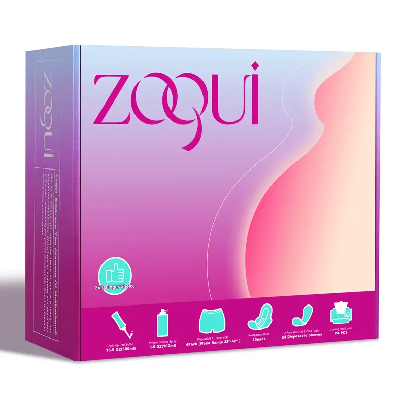 ZOQUI New Upgraded Postpartum Kit - Plus-Size Maternity Essentials Set for New Moms, Cleansing Convenient Delivery Recovery Multi-Pack with Inverted Perineum Bottle, Perineum Spray, Cooling Pad Liner, Disposable Underwear