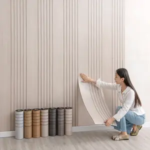 3D luxury retro wood grain striped wallpaper, lattice wall panel, 299.72 cm x 39.88 cm, thick vinyl, self-adhesive design, easy to maintain, home decoration