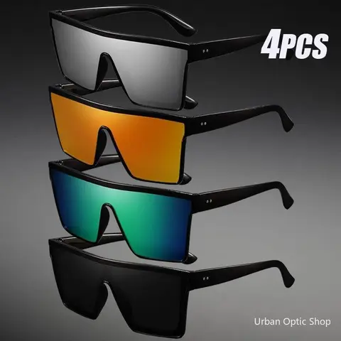 XUH Men's 4-Pack Oversized UV400 Sun Shield Sunglasses - Nylon TR90 1-Piece Driving Eyewear, Anti-Glare, Lightweight, Sporty Look, Auto-Friendly, Daily-Friendly Men's Accessories