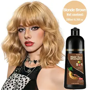 5-in-1 Blonde Brown Hair Dye Shampoo, Herbal Golden Brown Color for Gray Coverage, Easy Home Coloring for Men & Women, Champú Para Canas, 200ml
